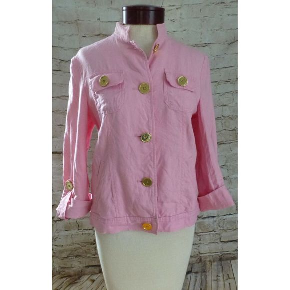 Jones New York Blazer Size PS Women's Linen Pink Gold Button - Picture 1 of 4